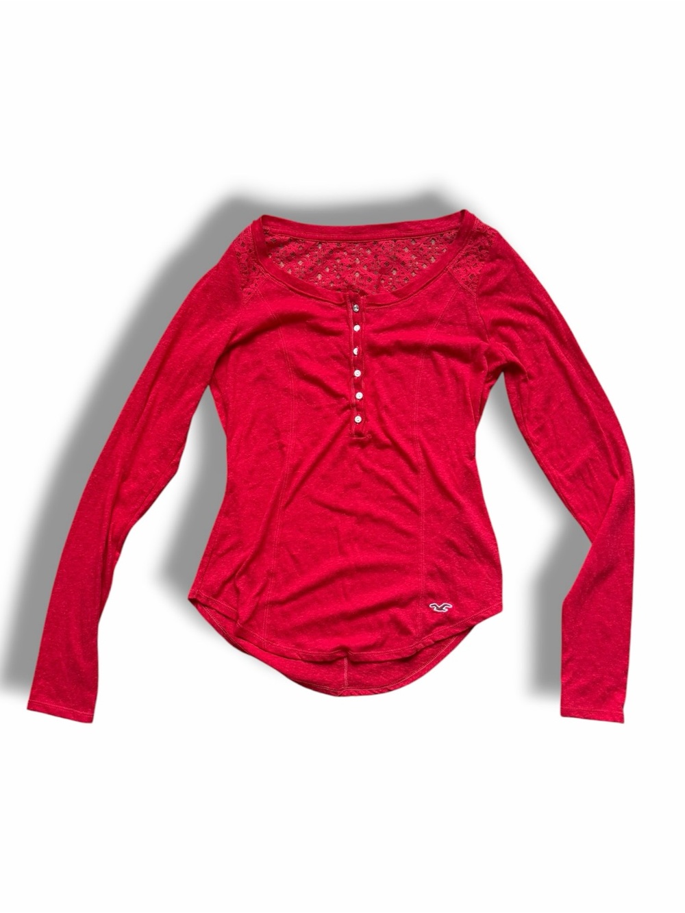 Hollister Y2K Red Lone Sleeve with Lace and Crystal Detail